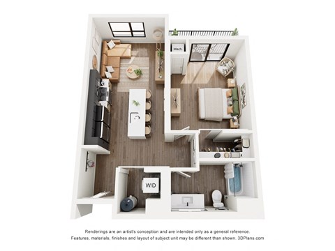 Floor plan for 1 bed, 1 bath, 745 sqft